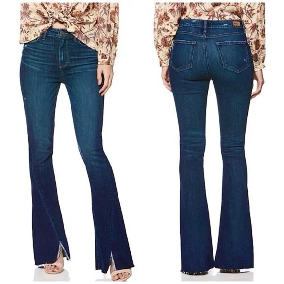 Paige High Rise Lou Lou Flare Jeans Twisted Seam Raw Hem Women's 24 x 33 Y2K - Picture 2 of 12